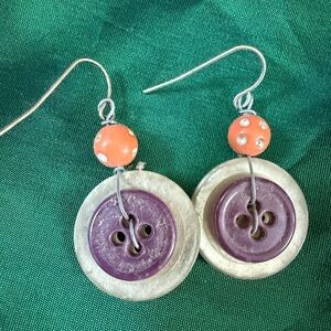 Purple and Orange Vintage Button Earrings